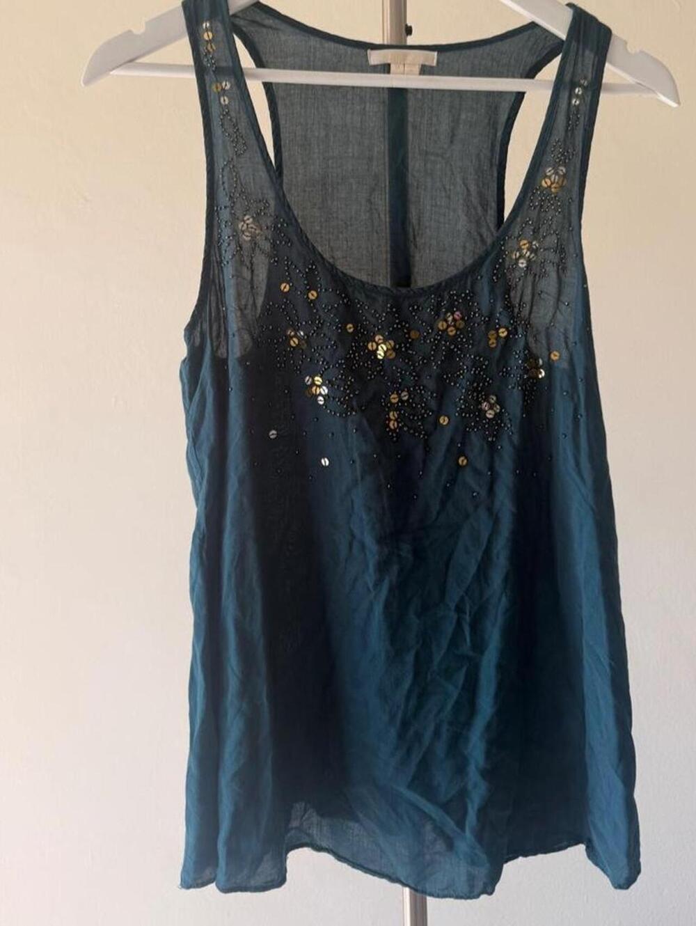 Y2K Embellished Tank by Solemio blue sequin flowy lightweight top
